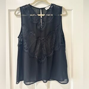 Keepsake black lace sheer sexy sleeveless top blouse